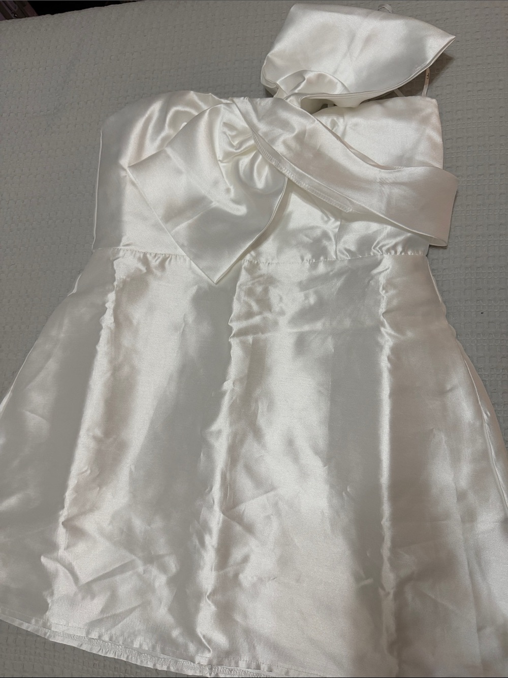 Lulu's Ivory Satin Strapless Mini Wedding Dress with Bow